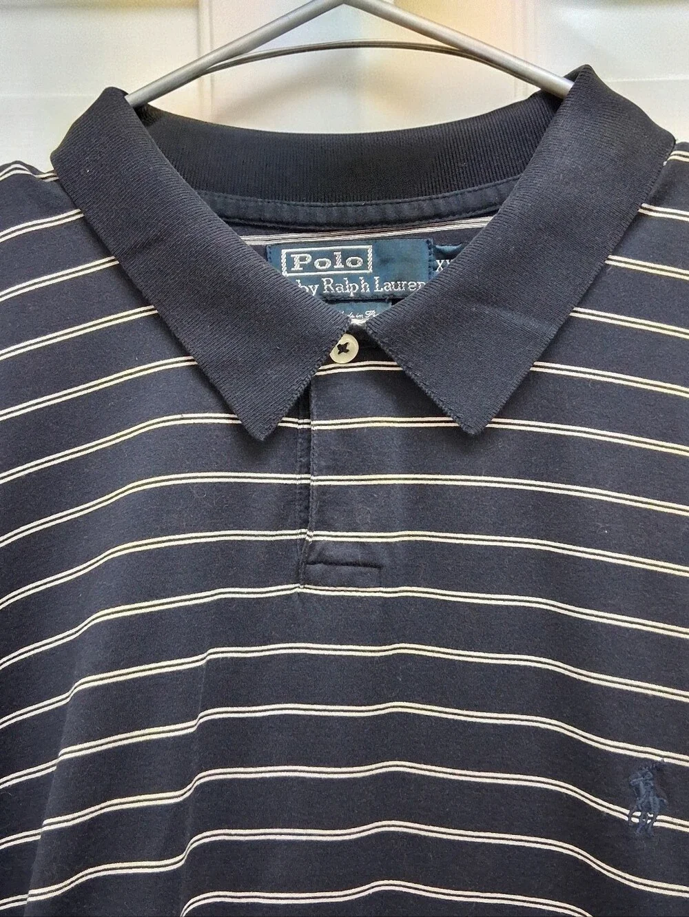 VTG Polo Ralph Lauren Mens Shirt Stripes Pima Cotton XXL Blue 90s Preppy Classic